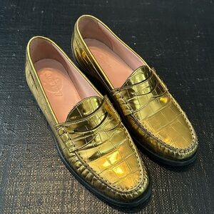 Gold Croc Imprint JCrew Loafers